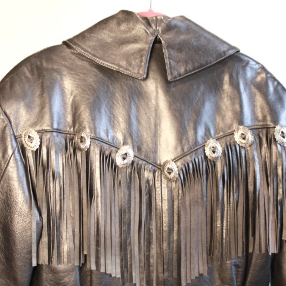 Vintage Black Leather Fringe Firenze Jacket